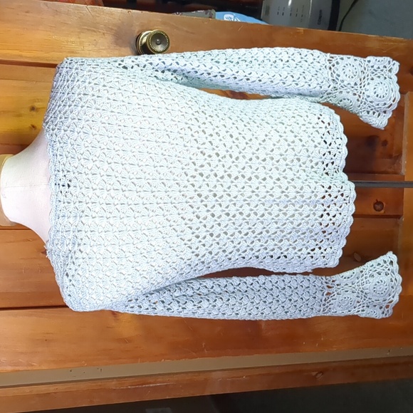 TRIBAL* boho bell sleeve picot trim tie front crochet long sleeve XL cardigan - Picture 7 of 10